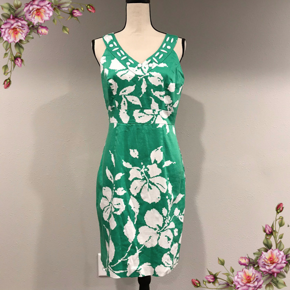 Studio I Dresses & Skirts - Floral green and white midi beaded dress